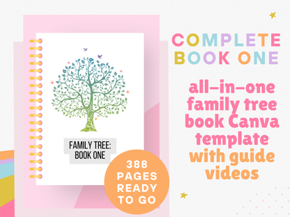 Guide Videos PLUS Book One: All-in-One Family Tree Canva Template