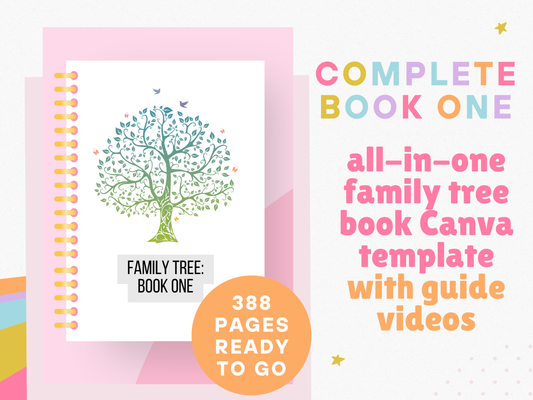 Guide Videos PLUS Book One: All-in-One Family Tree Canva Template