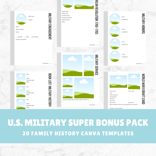 U.S. Military Super Bonus Pack - Family History Templates for Canva